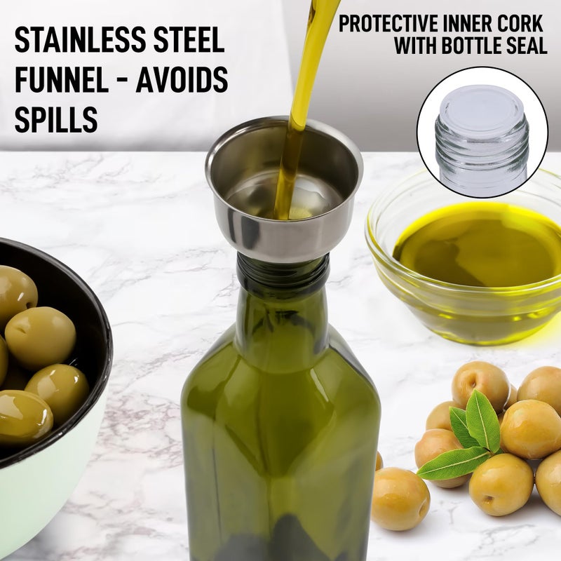 Zulay Kitchen 17oz Olive Oil Dispenser Bottle - Glass Oil Cruet with Spout  Funnel & Pourers  Easy-Pour Decanter for Kitchen Cooking and Serving (Green) - Image 2